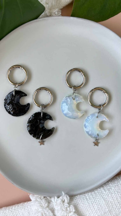 Crescent Crystal Moon Boot Charms, Pull Loop Accessories, Shoe or Bag Keychain